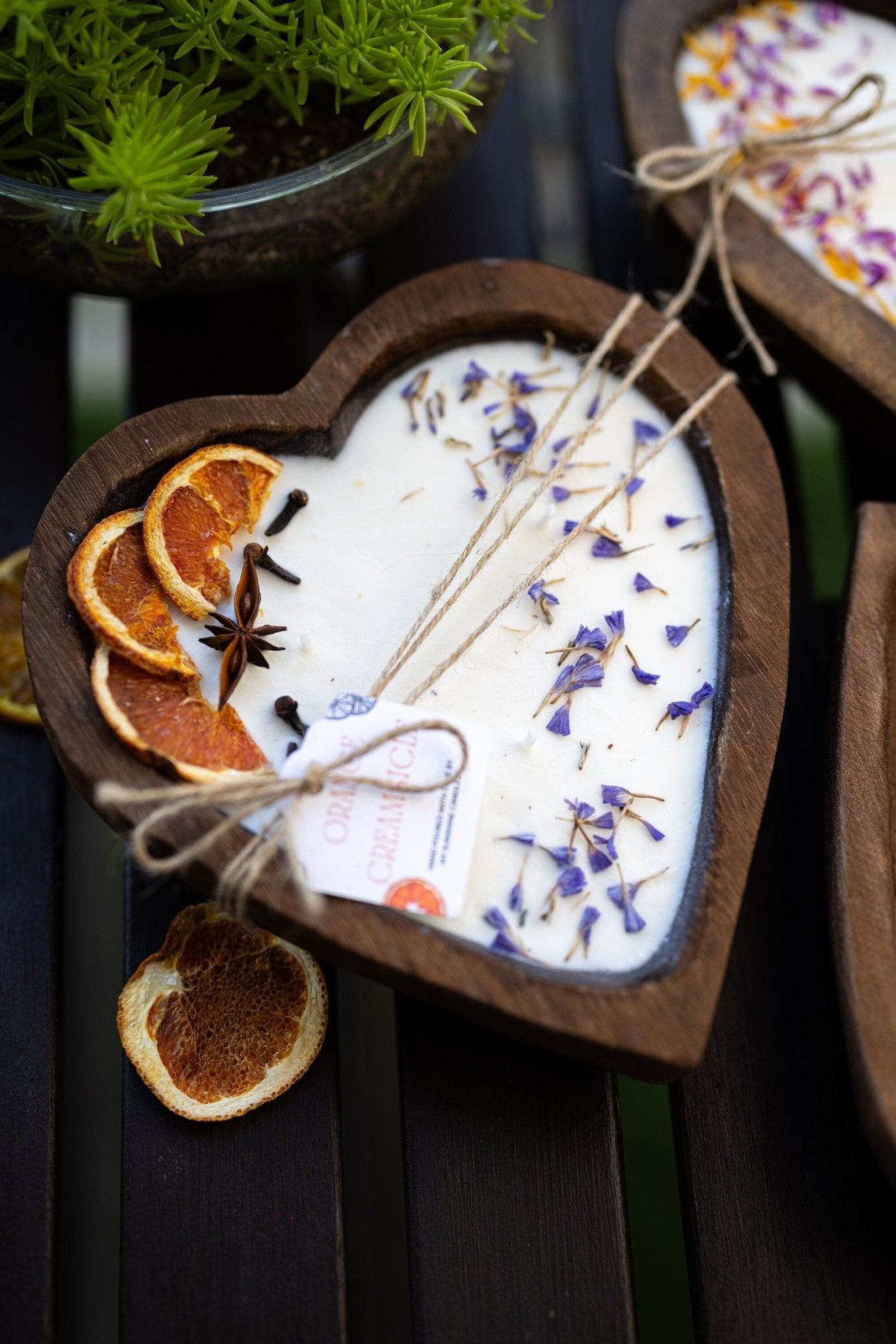 Large Heart Wood Dough Bowl Candle/Orange Bowl Candle/ Soy Wax Candle/Love Engagement Wedding Bridal Mother's Day 3 Cotton Wick