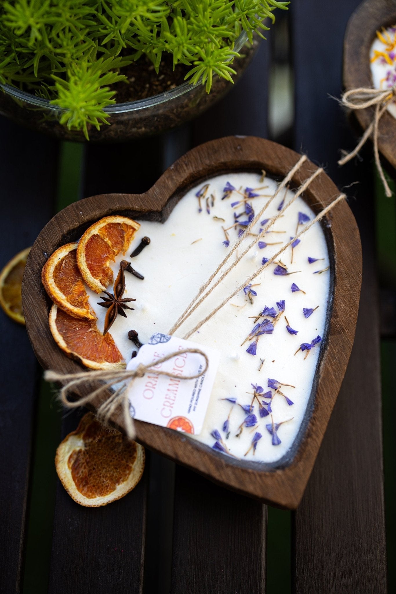 Large Heart Wood Dough Bowl Candle/Orange Bowl Candle/ Soy Wax Candle/Love Engagement Wedding Bridal Mother's Day 3 Cotton Wick