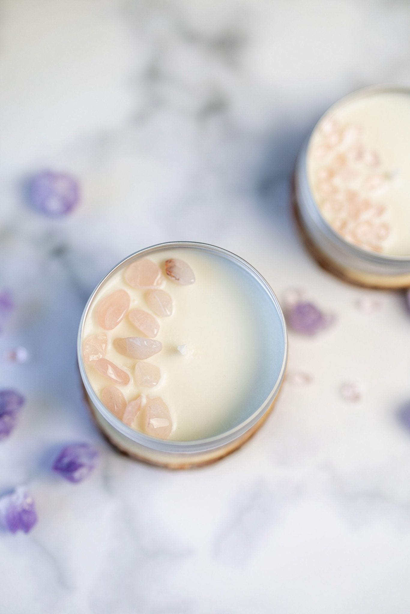 Sea Salt & Orchid Candle with Stones and Crystals , Tins Hand-poured Soy wax Candles