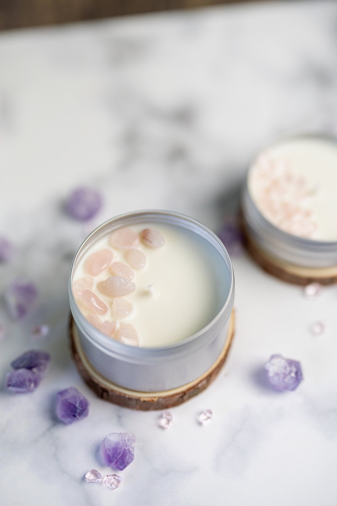 Sea Salt & Orchid Candle with Stones and Crystals , Tins Hand-poured Soy wax Candles