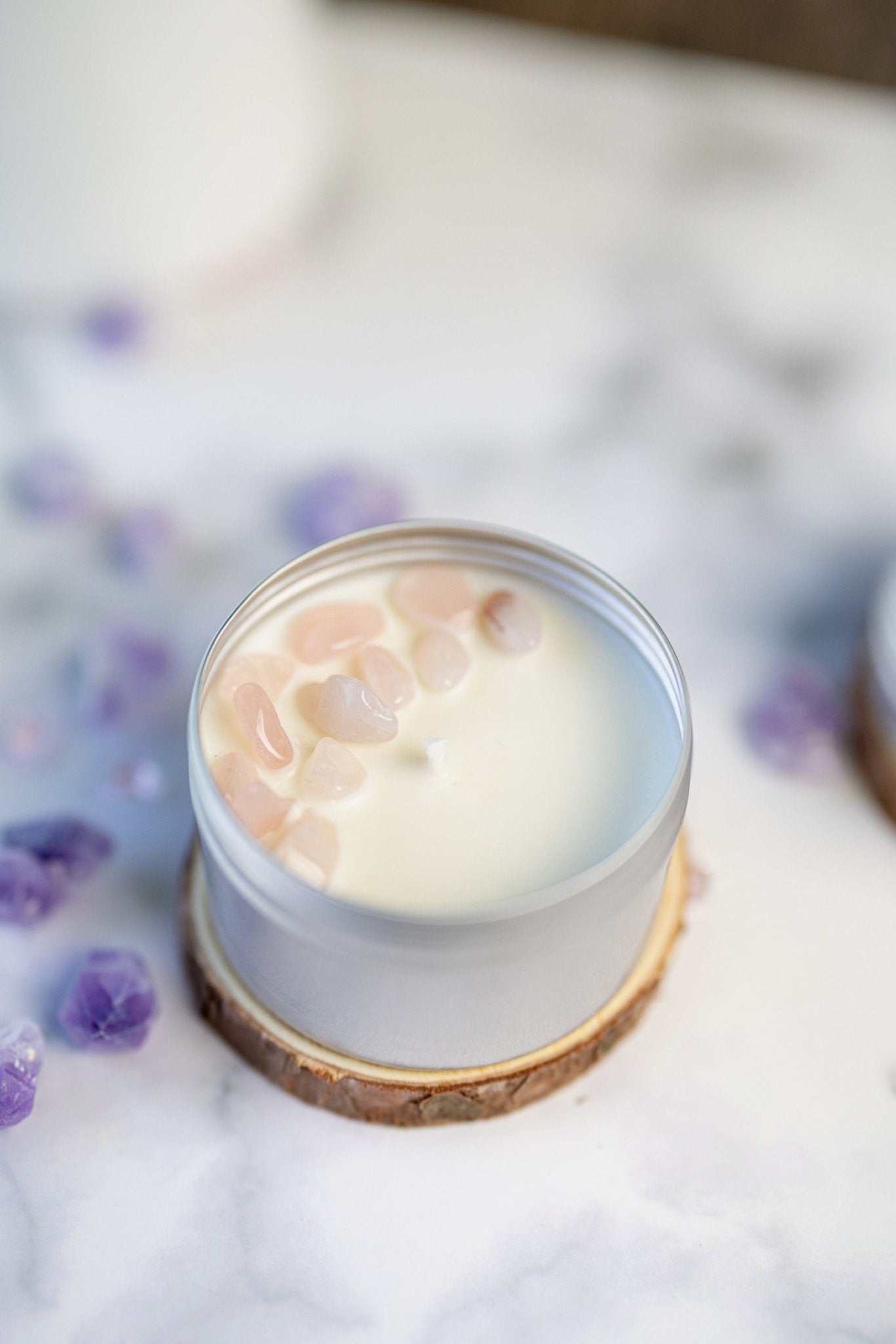 Sea Salt & Orchid Candle with Stones and Crystals , Tins Hand-poured Soy wax Candles