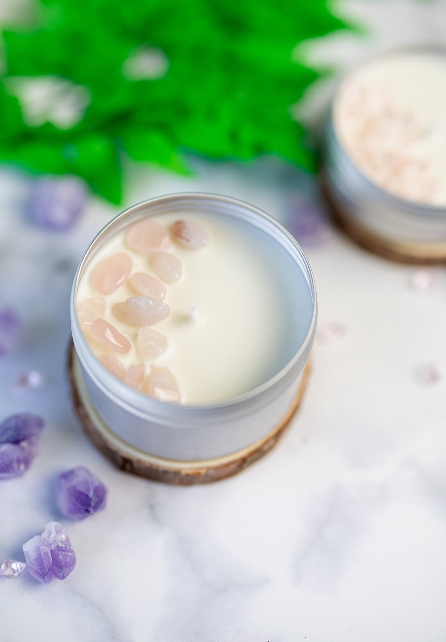 Sea Salt & Orchid Candle with Stones and Crystals , Tins Hand-poured Soy wax Candles