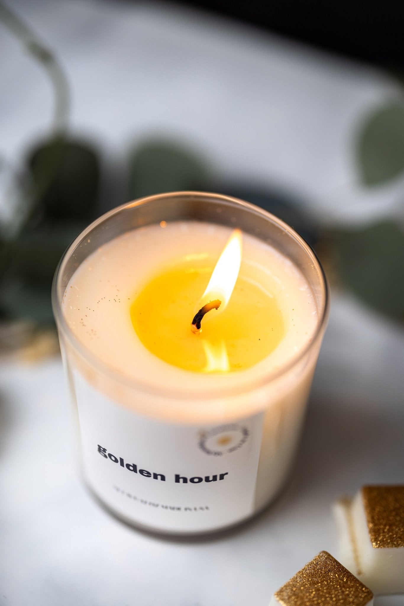 Golden Hour Scented Wax Candle/9 oz Candle/Clear Glass Jar + Wax MELTS