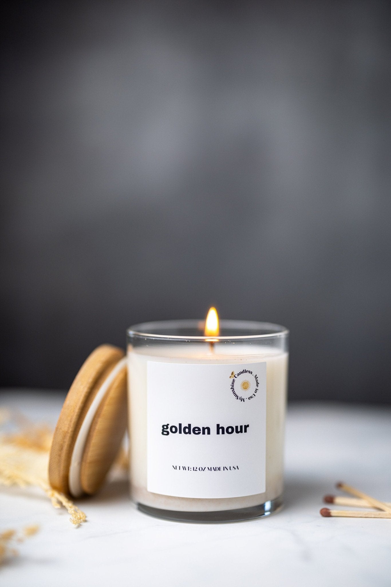 Golden Hour Scented Wax Candle/9 oz Candle/Clear Glass Jar + Wax MELTS