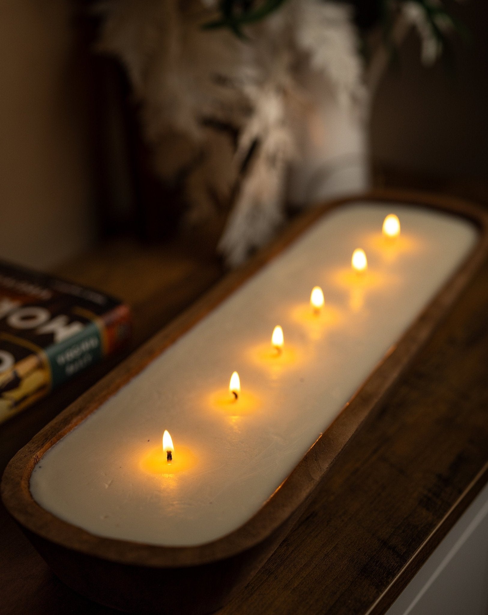 Large Hand Carved Baguette Bowl Candle/Natural Soy/ Reusable/Wooden Farmhouse Decor/Perfect gifting/ Christmas Holidays