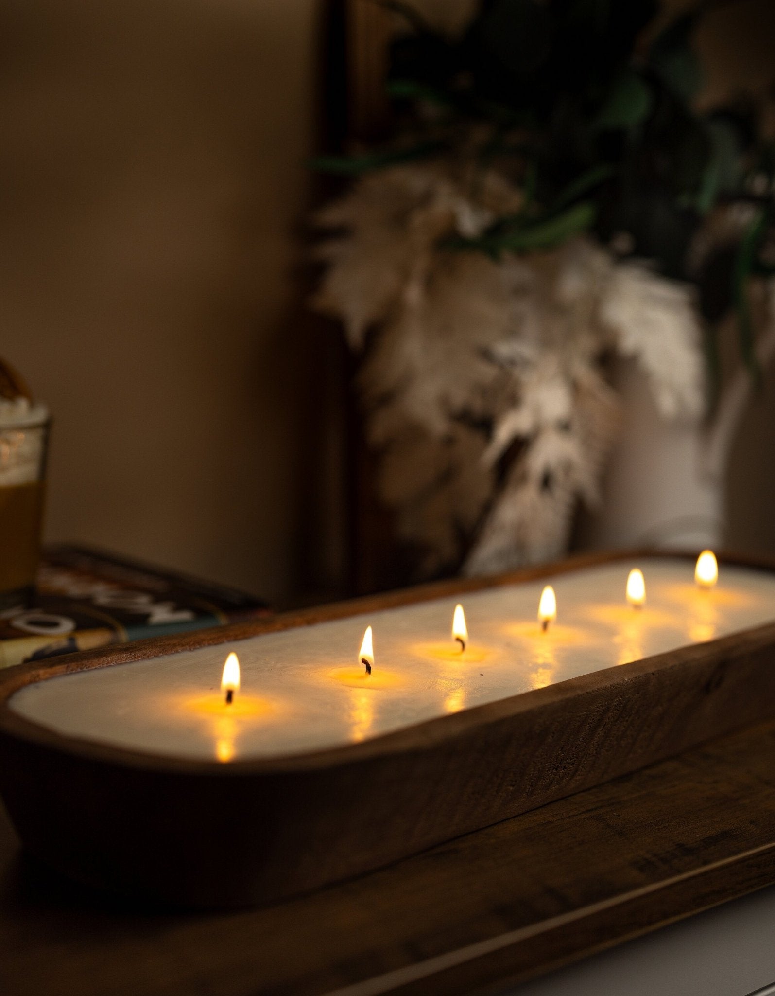 Large Hand Carved 6 Wick Bowl Candle/ Orange Bowl Candle/ Reusable/Wooden Farmhouse Decor/Perfect gifting/ Christmas Holidays