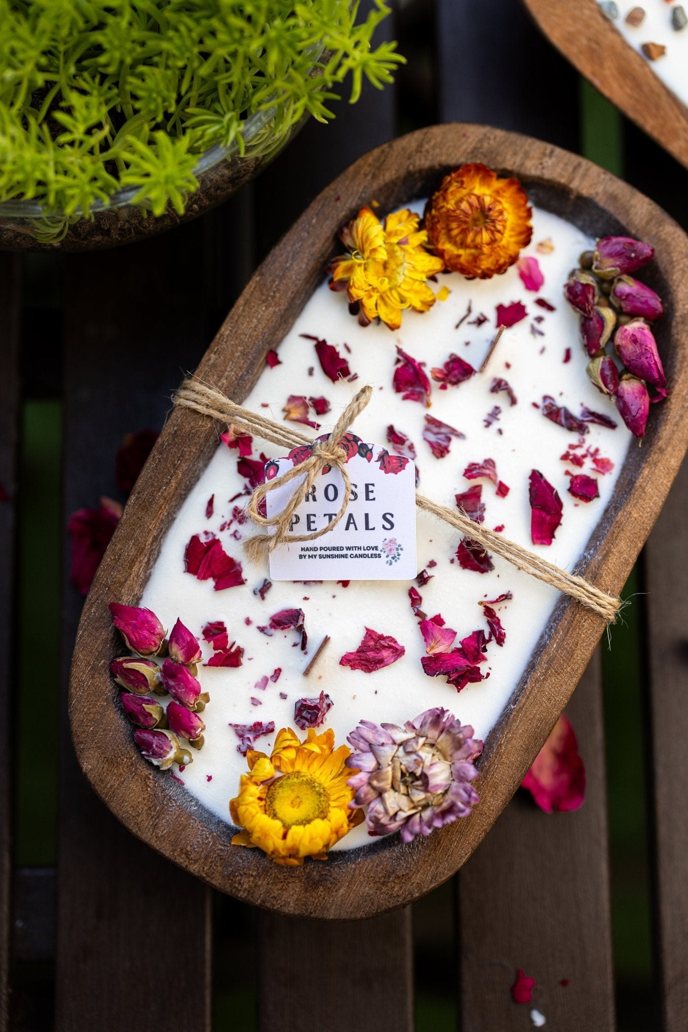 Dough Bowl Candle With Wood Wick and Soy Wax/With  Rose Petal/Rose Garden /Farmhouse Candle/3 Wood Wick Candle /Summer Scents