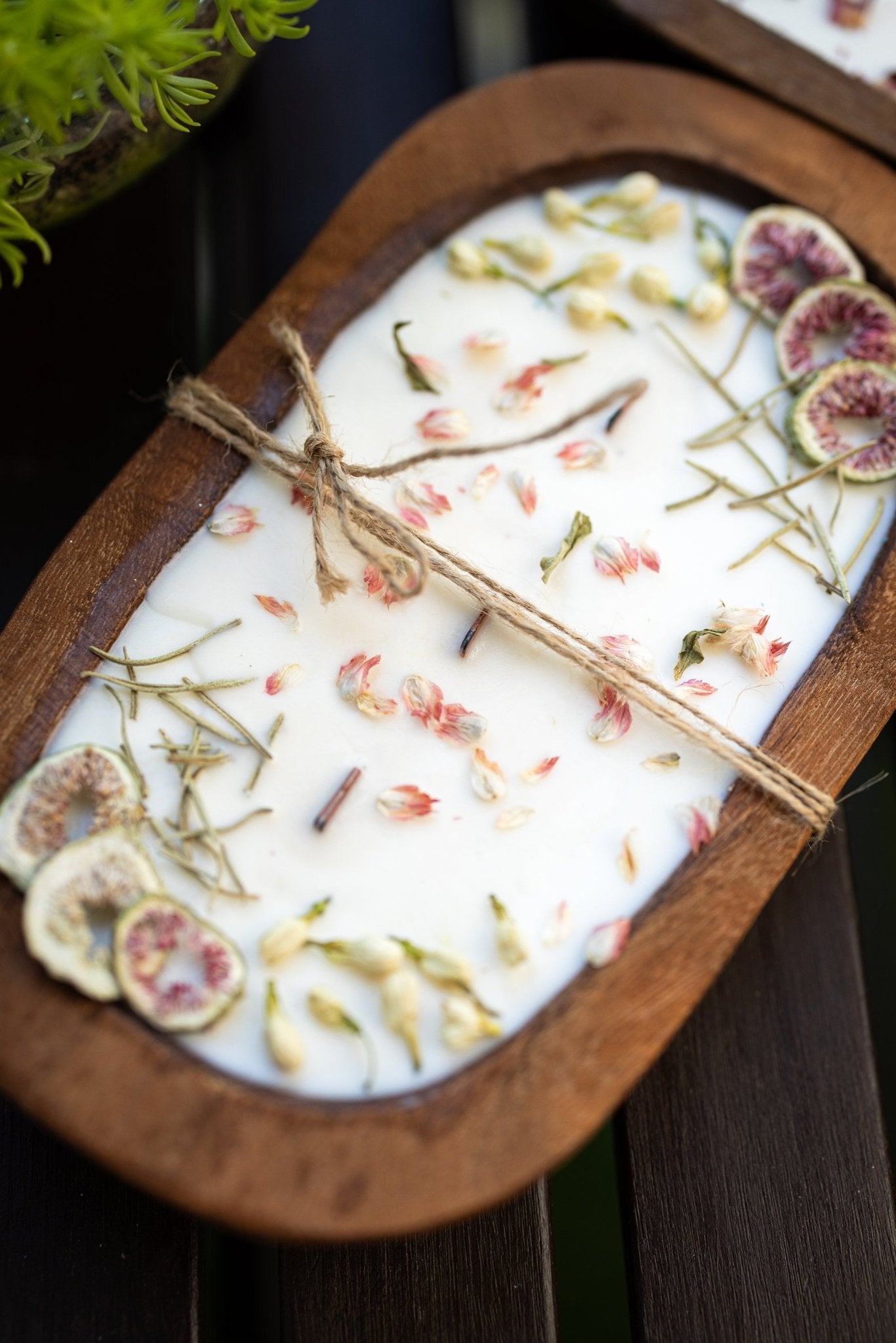 Fruit & Flowers WOOD DOUGH BOWL Candle/ Farmhouse Candle/Fruit Candle /3 Wood Wick Candle /Gift for Her