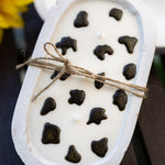 Cow Print Dough Bowl Farmhouse Candle/Dough Bow Farmhouse/Natural Soy Wax Scents by your Choice