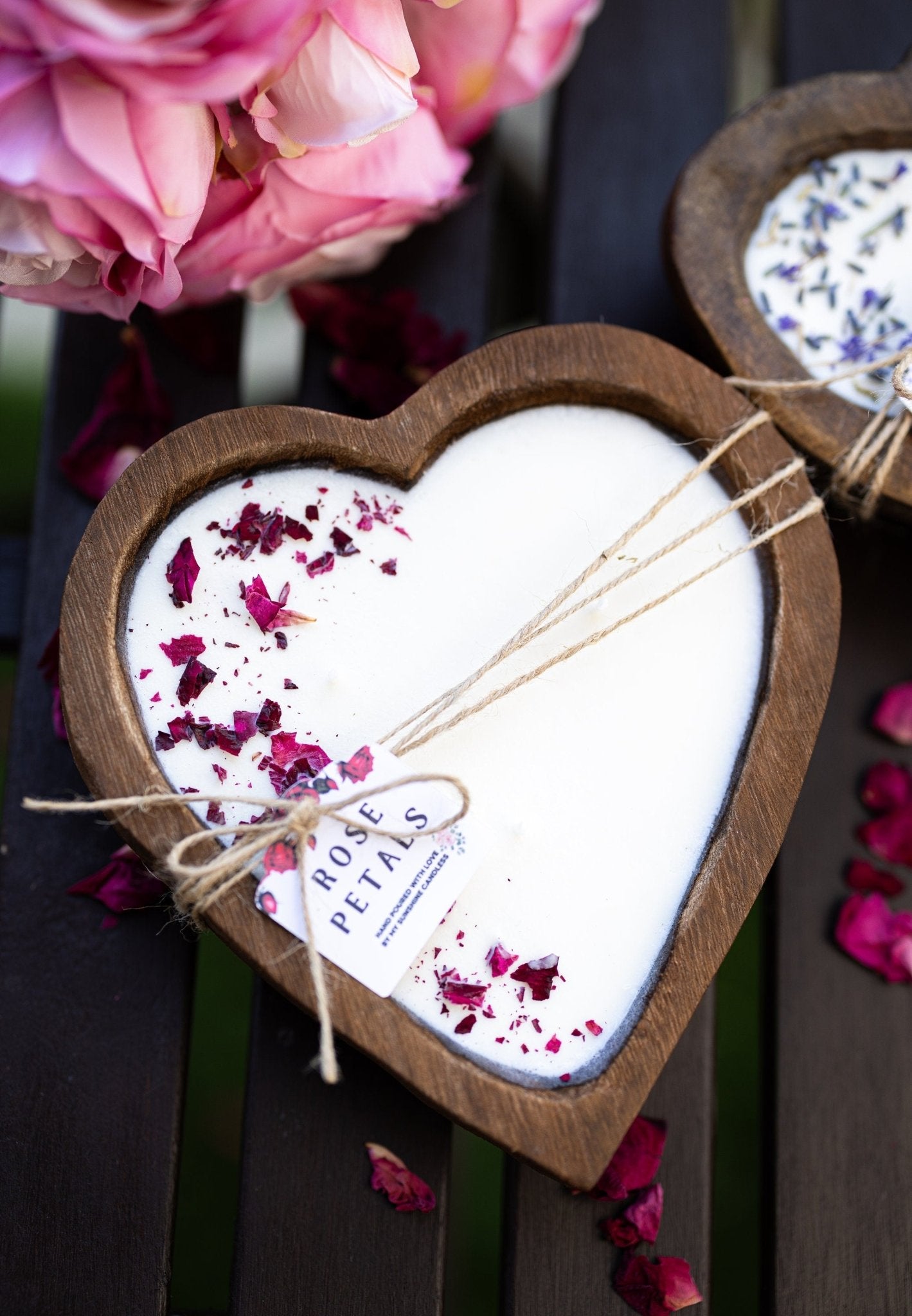 Large Heart Wood Dough Bowl Candle/Petal Rose Candle/ Soy Wax Candle/Love Engagement Wedding Bridal Mother's Day