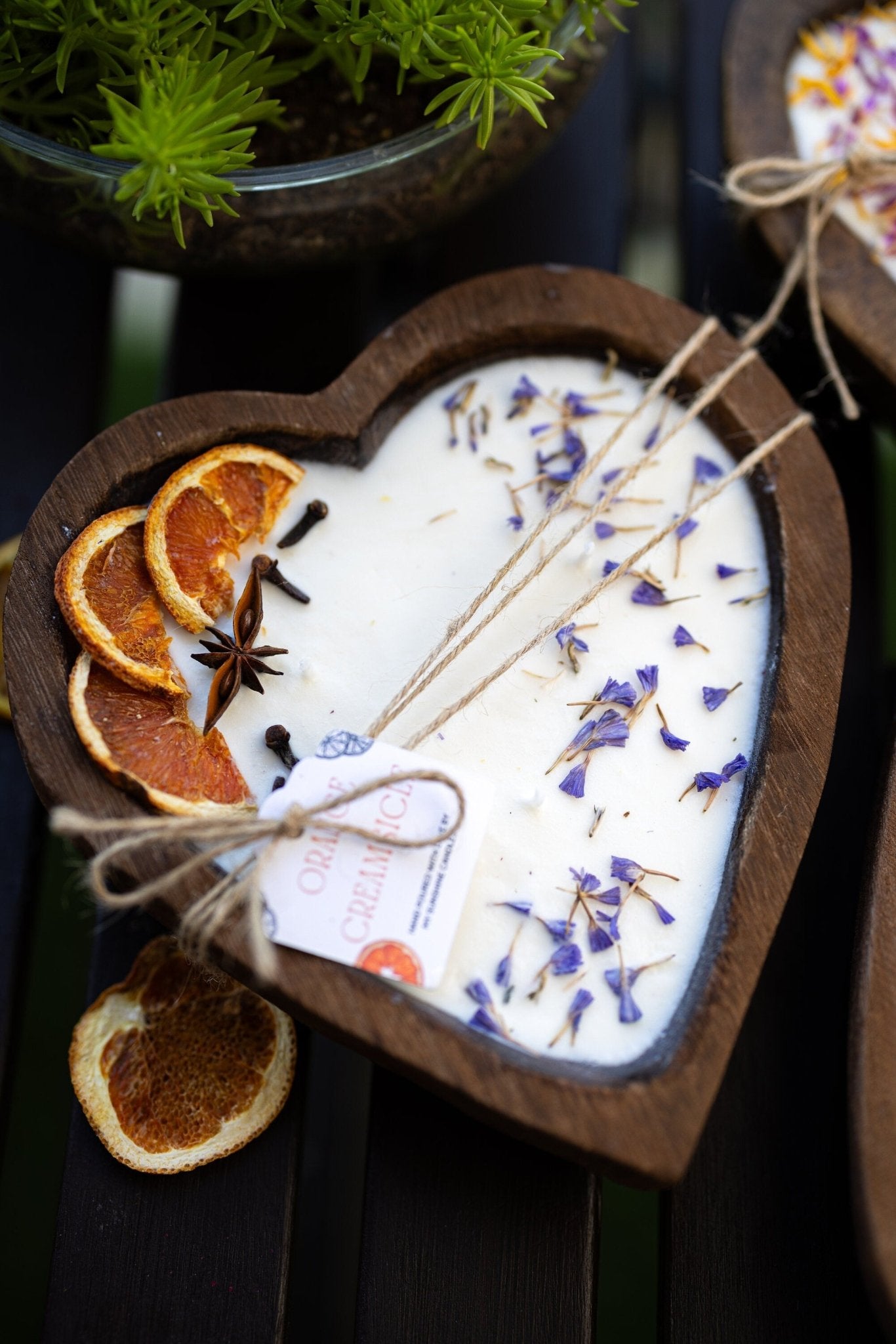 Large Heart Wood Dough Bowl Candle/Orange Bowl Candle/ Soy Wax Candle/Love Engagement Wedding Bridal Mother's Day 3 Cotton Wick