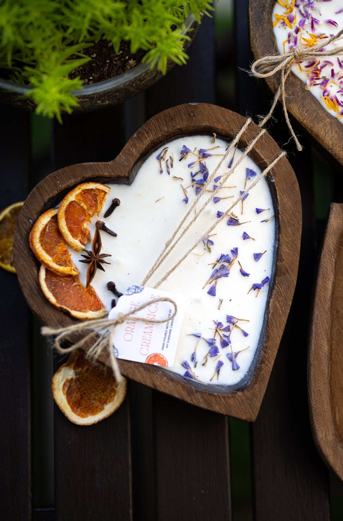 Large Heart Wood Dough Bowl Candle/Orange Bowl Candle/ Soy Wax Candle/Love Engagement Wedding Bridal Mother's Day 3 Cotton Wick