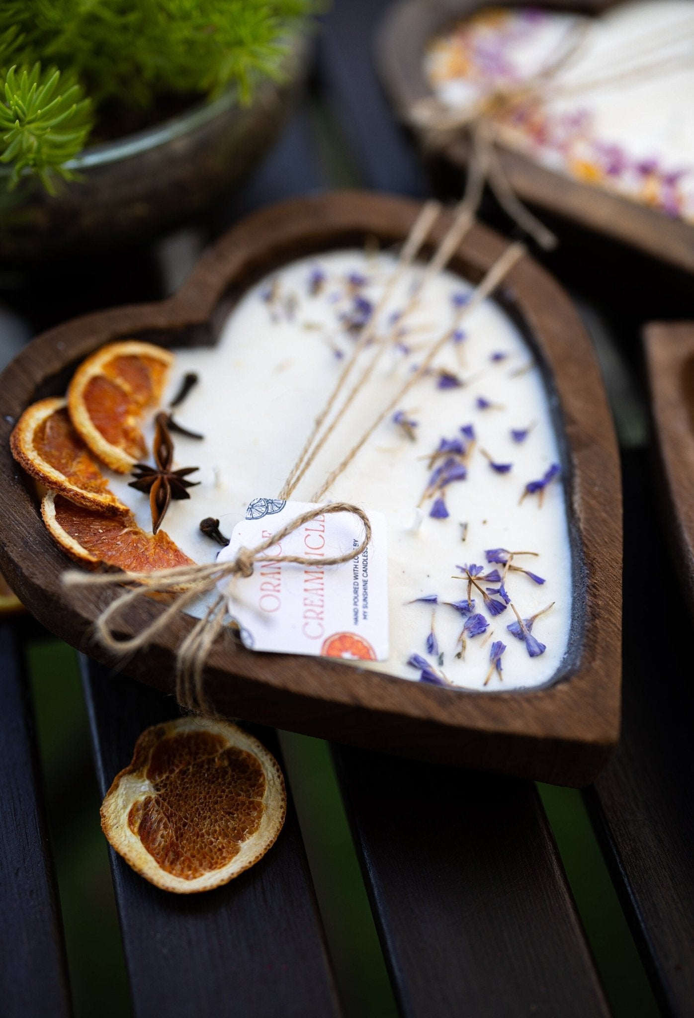 Large Heart Wood Dough Bowl Candle/Orange Bowl Candle/ Soy Wax Candle/Love Engagement Wedding Bridal Mother's Day 3 Cotton Wick