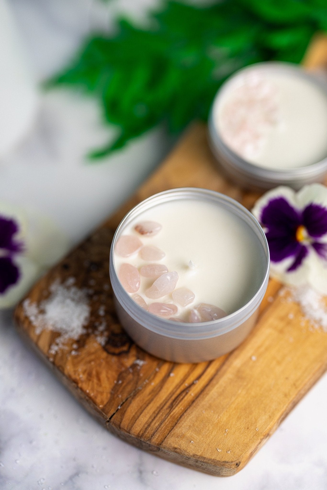 Sea Salt & Orchid Candle with Stones and Crystals , Tins Hand-poured Soy wax Candles