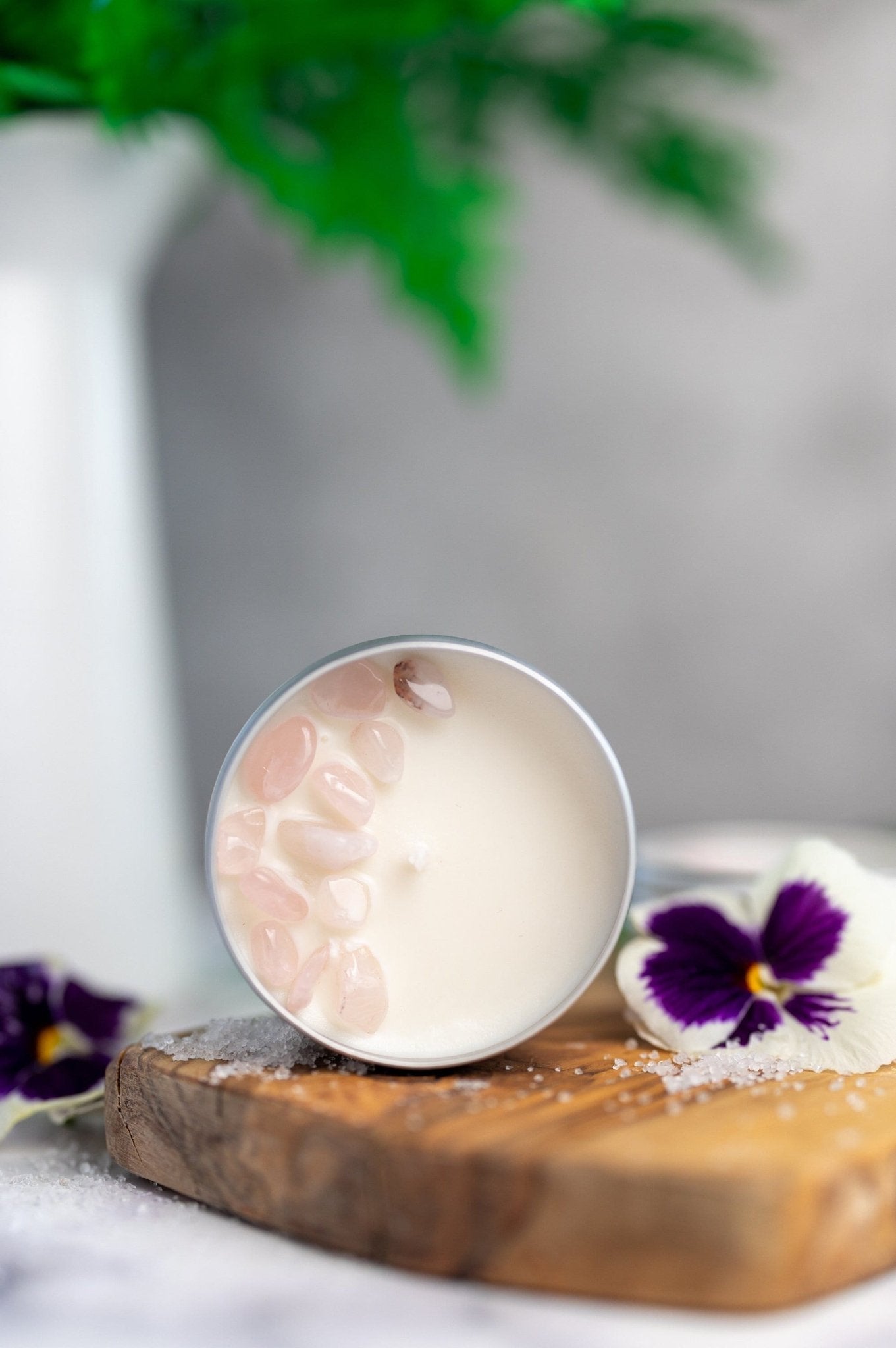 Sea Salt & Orchid Candle with Stones and Crystals , Tins Hand-poured Soy wax Candles