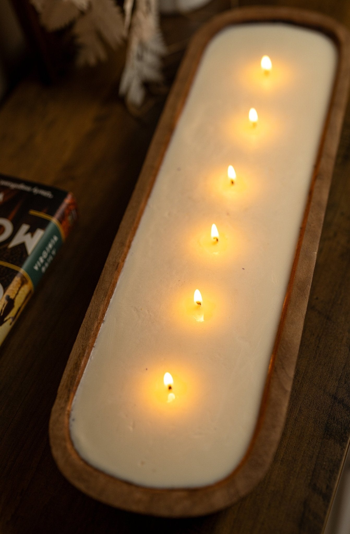 Large Hand Carved 6 Wick Bowl Candle/ Orange Bowl Candle/ Reusable/Wooden Farmhouse Decor/Perfect gifting/ Christmas Holidays