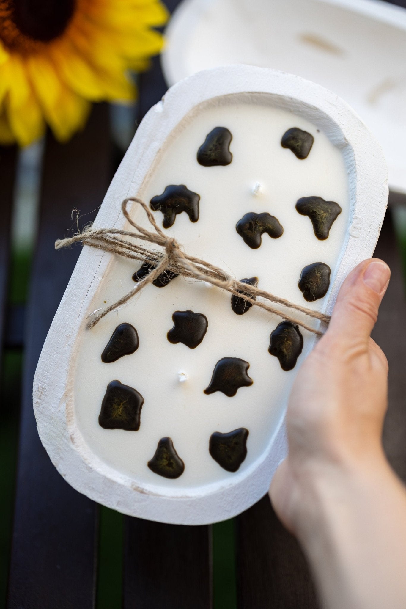 Cow Print Dough Bowl Farmhouse Candle/Dough Bow Farmhouse/Natural Soy Wax Scents by your Choice