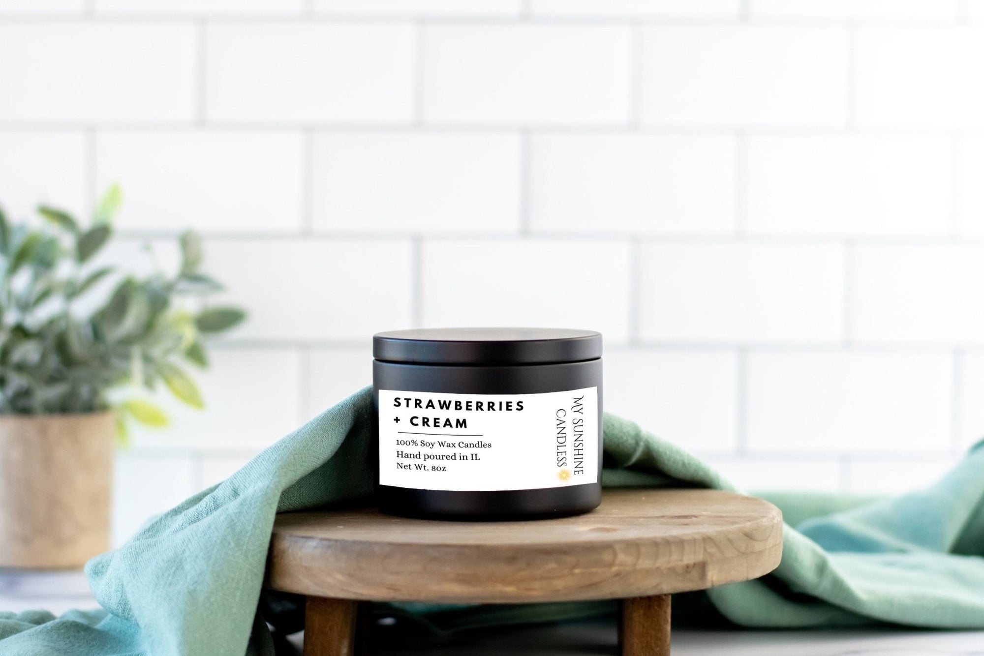 Summer Strawberries + Cream 8oz Matte Black Soy Candle Tin/Gift for everyone