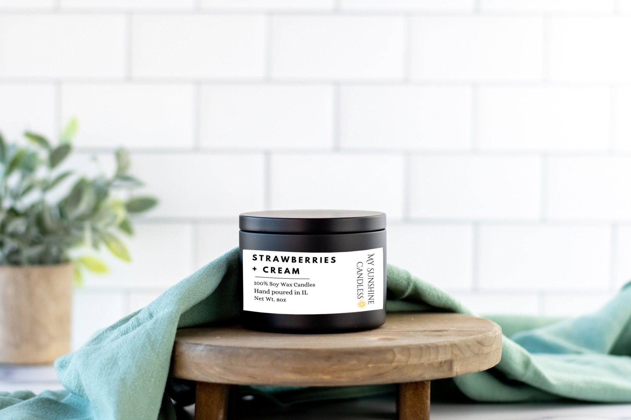Summer Strawberries + Cream 8oz Matte Black Soy Candle Tin/Gift for everyone