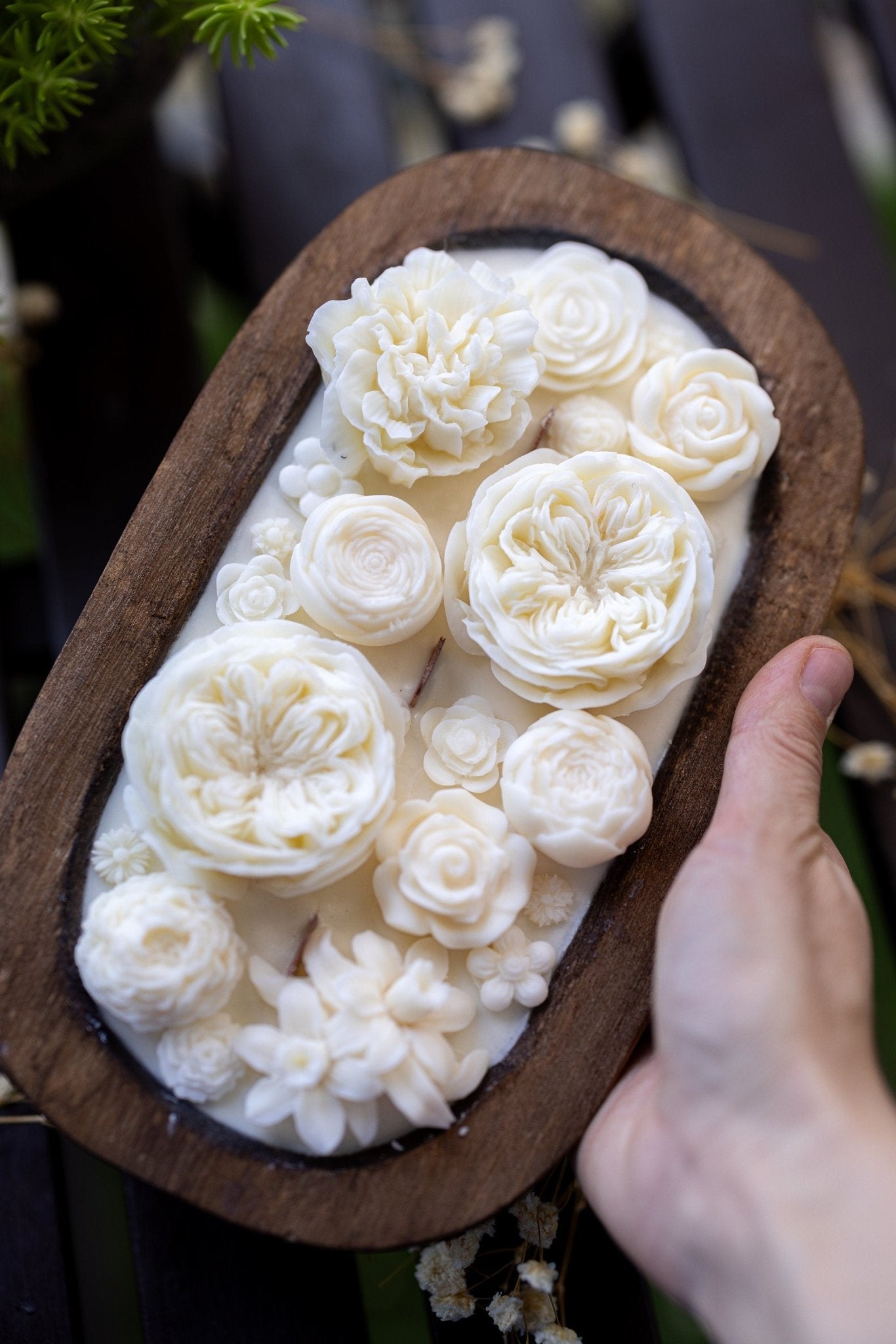 Beatuful Flowers Dough Bowl Candle  |Flower Scented Dough Bowl |Handcrafted Flower Bowl /Dough Bowl/Farmhouse candle/large candle