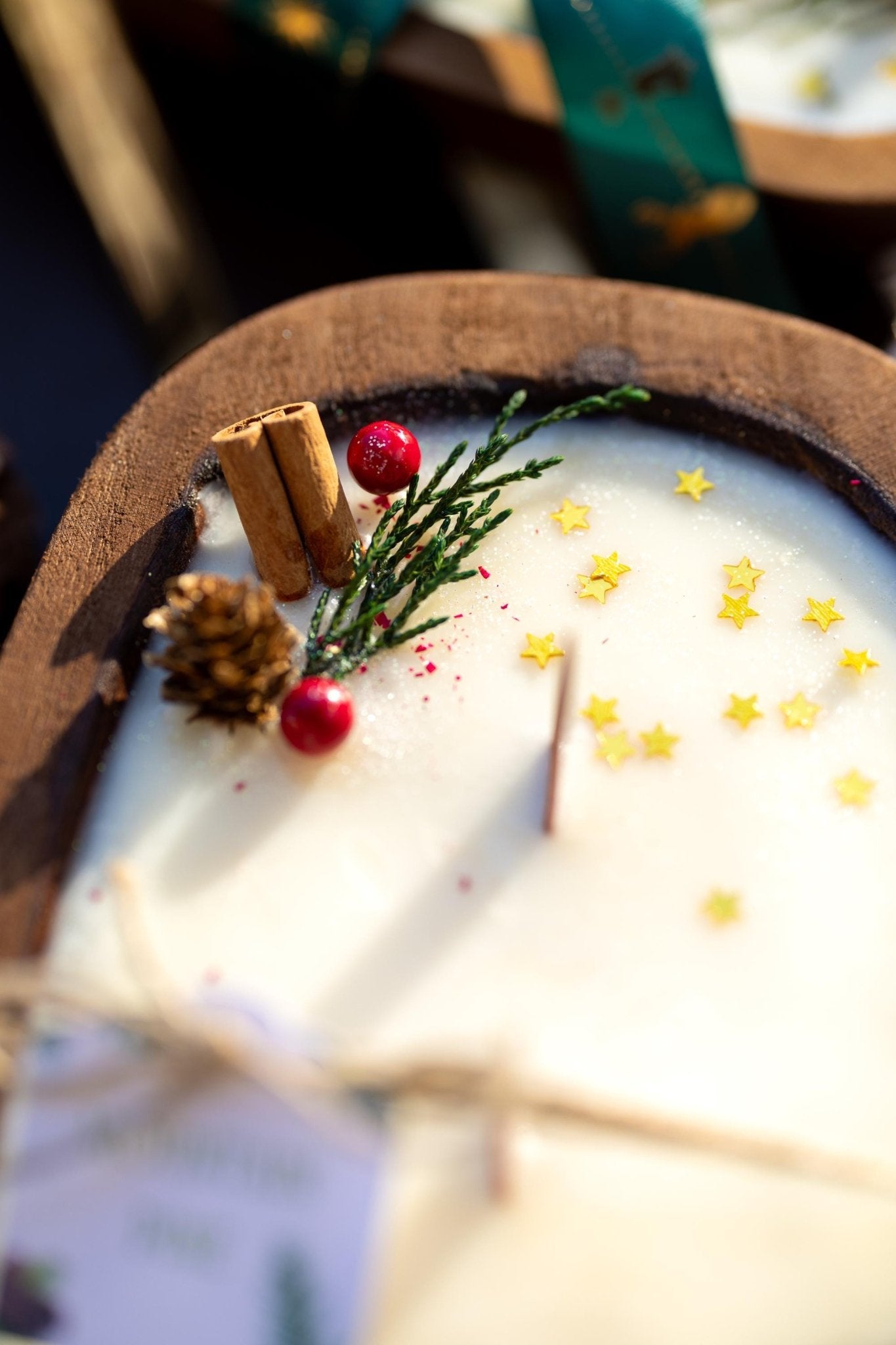 Christmas Wooden Dough Bowl Candle |Hand Crafted Multipurpose home decor | Farmhouse | Soy Wax Scented Candle | Natural Scent |Holiday Gift