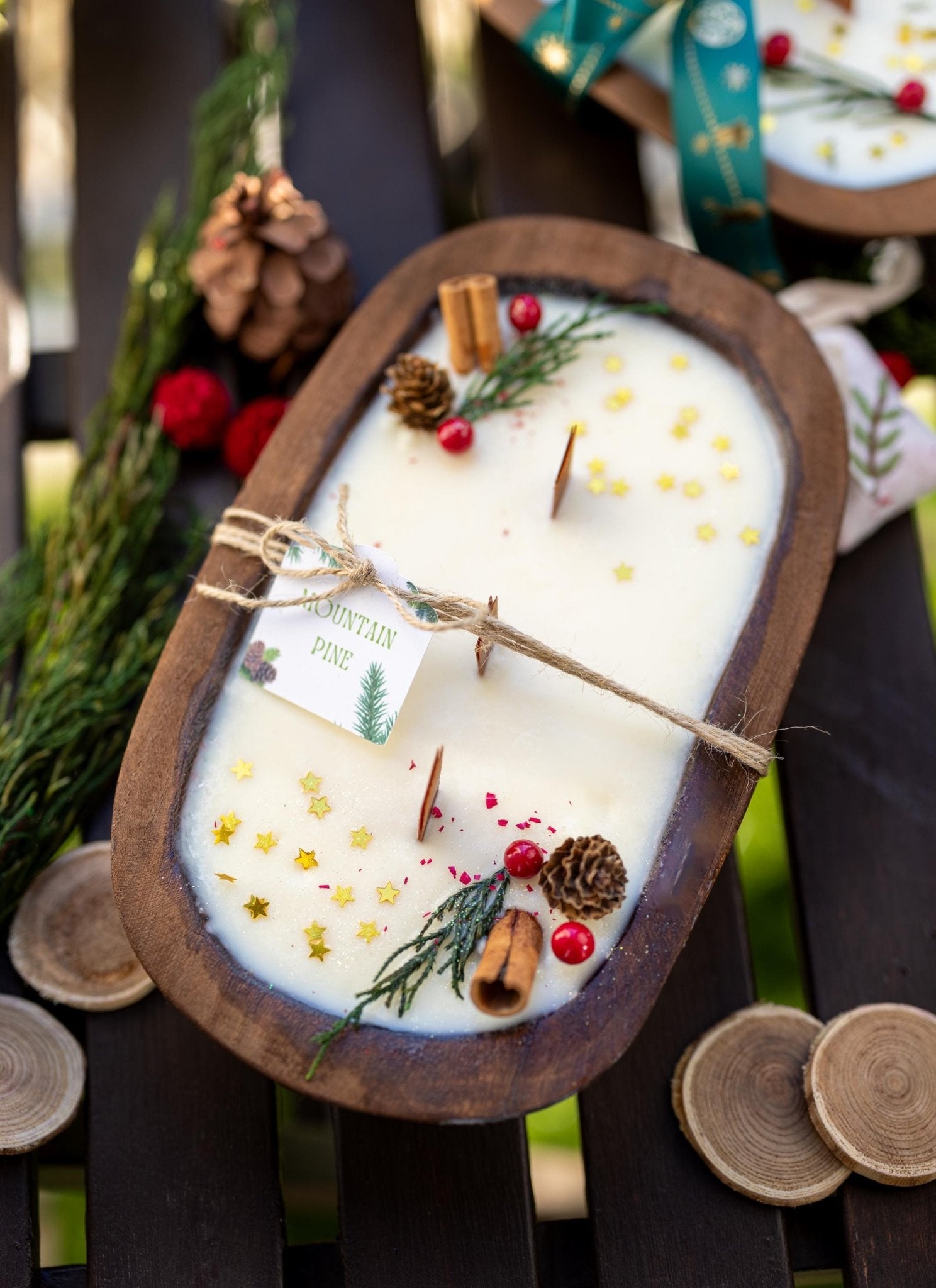 Christmas Wooden Dough Bowl Candle |Hand Crafted Multipurpose home decor | Farmhouse | Soy Wax Scented Candle | Natural Scent |Holiday Gift