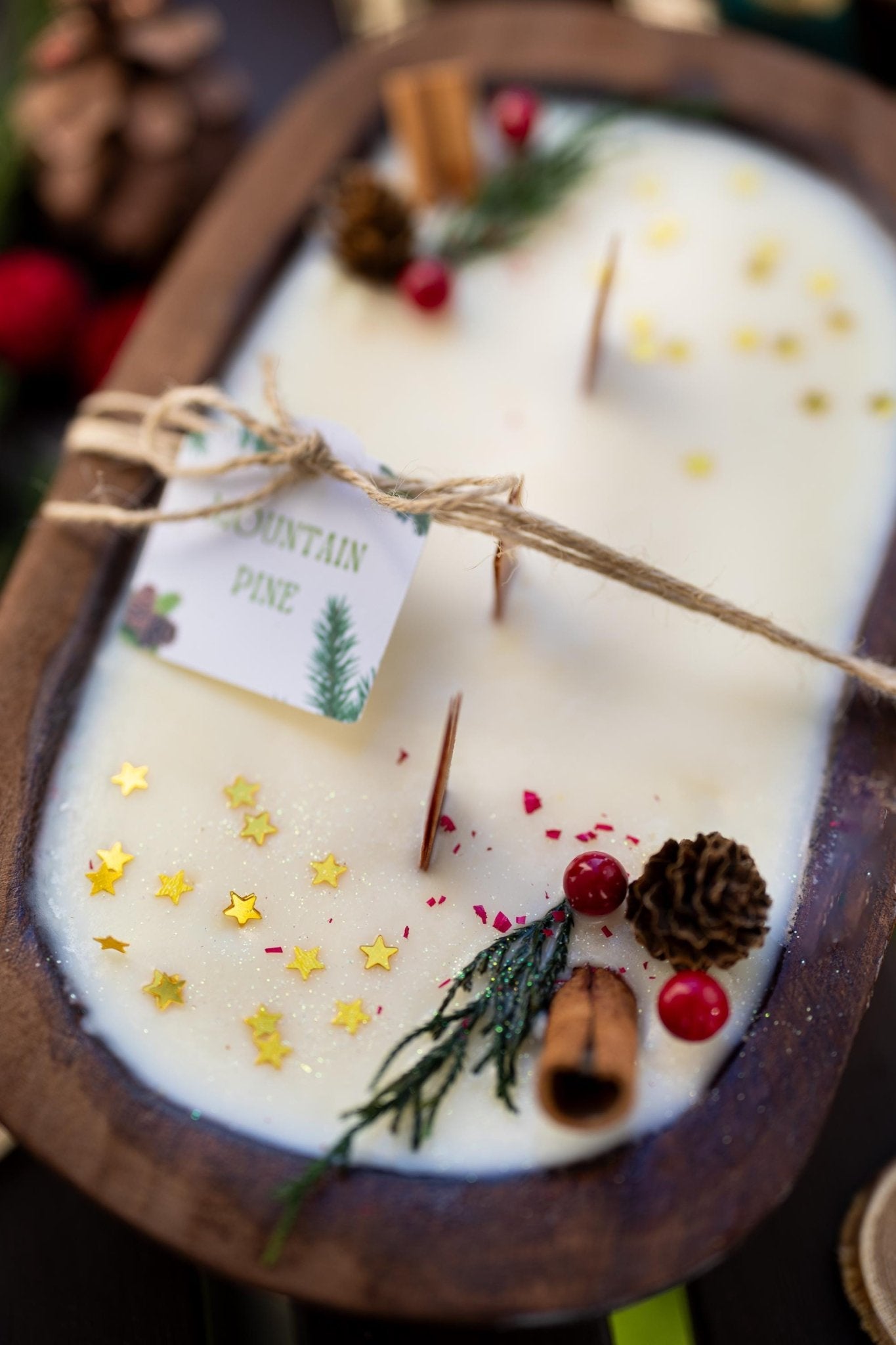 Christmas Wooden Dough Bowl Candle |Hand Crafted Multipurpose home decor | Farmhouse | Soy Wax Scented Candle | Natural Scent |Holiday Gift