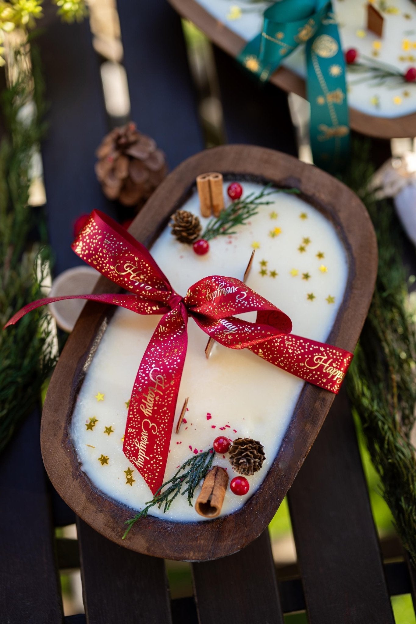 Christmas Wooden Dough Bowl Candle |Hand Crafted Multipurpose home decor | Farmhouse | Soy Wax Scented Candle | Natural Scent |Holiday Gift