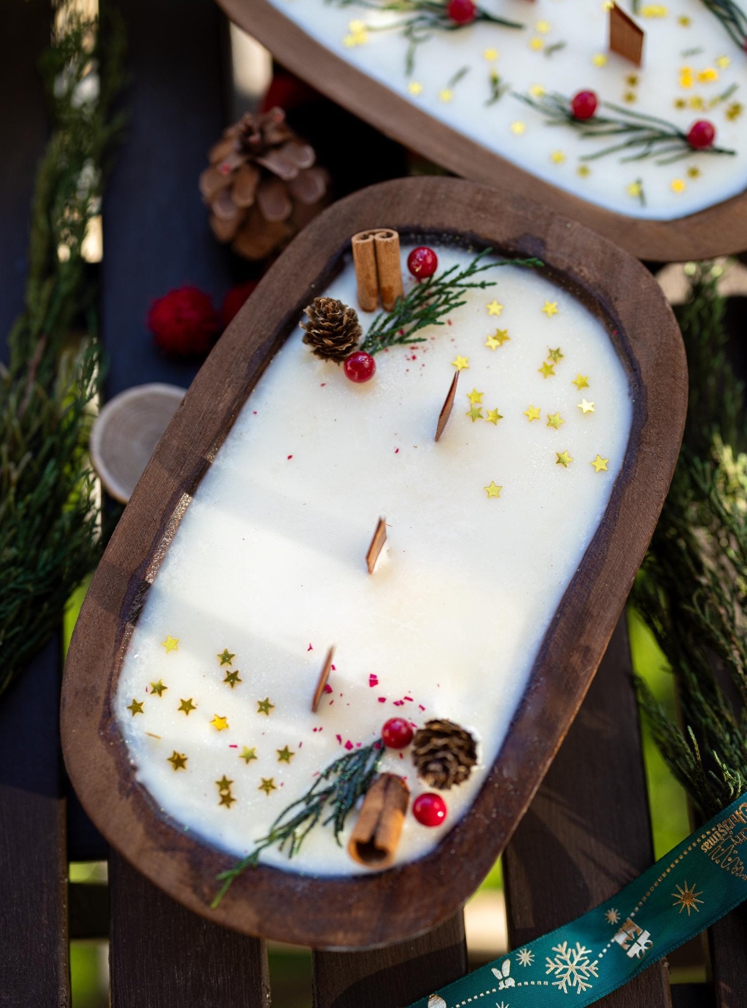 Christmas Wooden Dough Bowl Candle |Hand Crafted Multipurpose home decor | Farmhouse | Soy Wax Scented Candle | Natural Scent |Holiday Gift