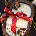 Christmas Wooden Dough Bowl Candle |Hand Crafted Multipurpose home decor | Farmhouse | Soy Wax Scented Candle | Natural Scent |Holiday Gift