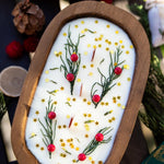 Festive Holiday Wood Dough Bowl Candle