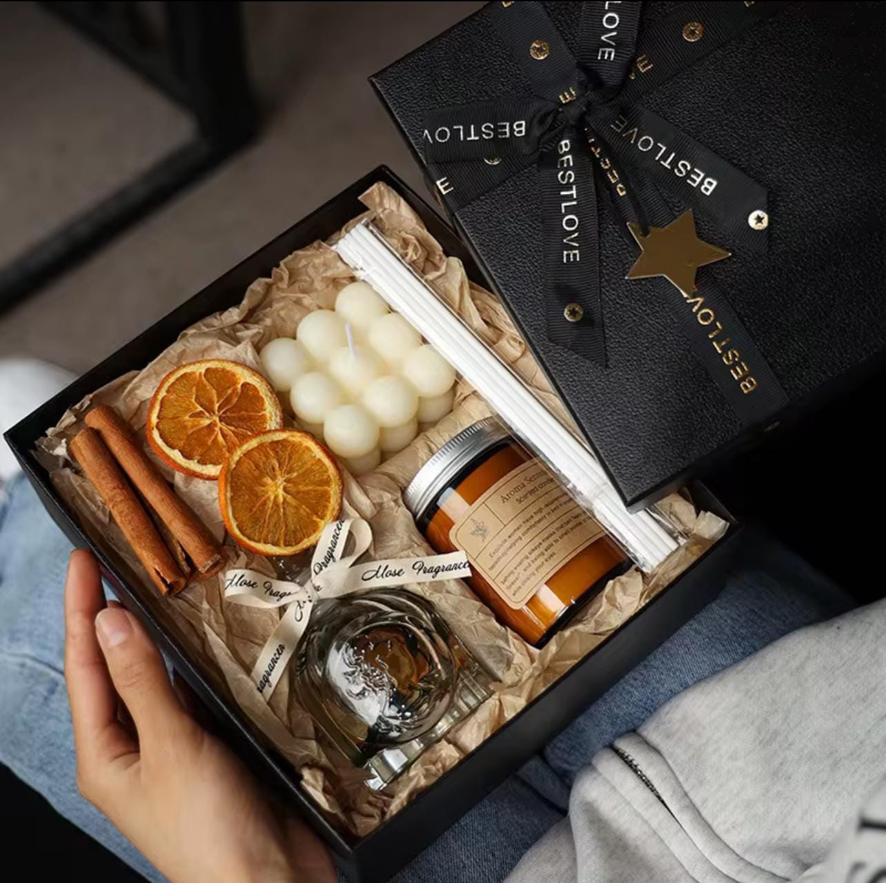 Hot Sale Aromatherapy 100% Soy Wax Candle Gift Set / Reed Diffuser Gift Set/Comes with a Black Box as well