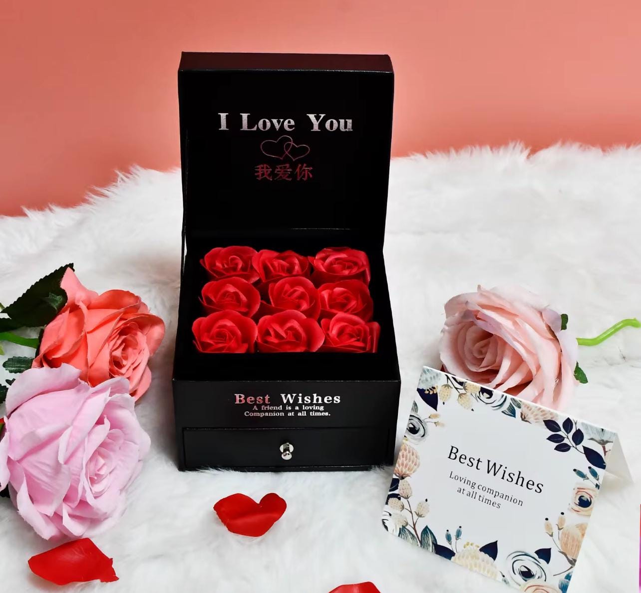 I Love You Jewerly Box For Woman / Valentines Day - Mothers Day Scented Artificial Rosses Box