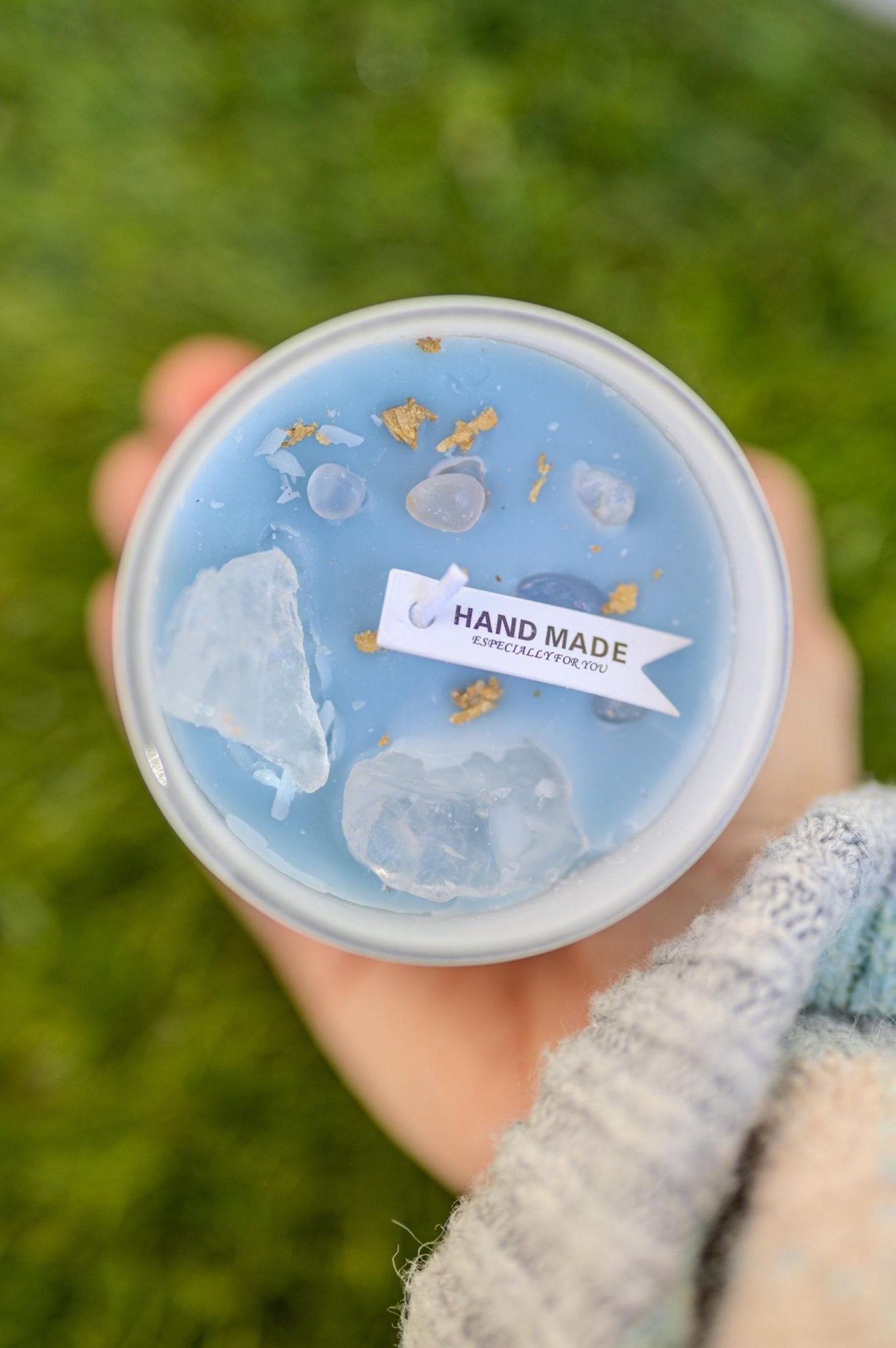 Intention Candles Infused with Crystals and Herbs/Homemade Meditation Manifestation Crystal Candle/ Witchy Spiritual Healing Crystals