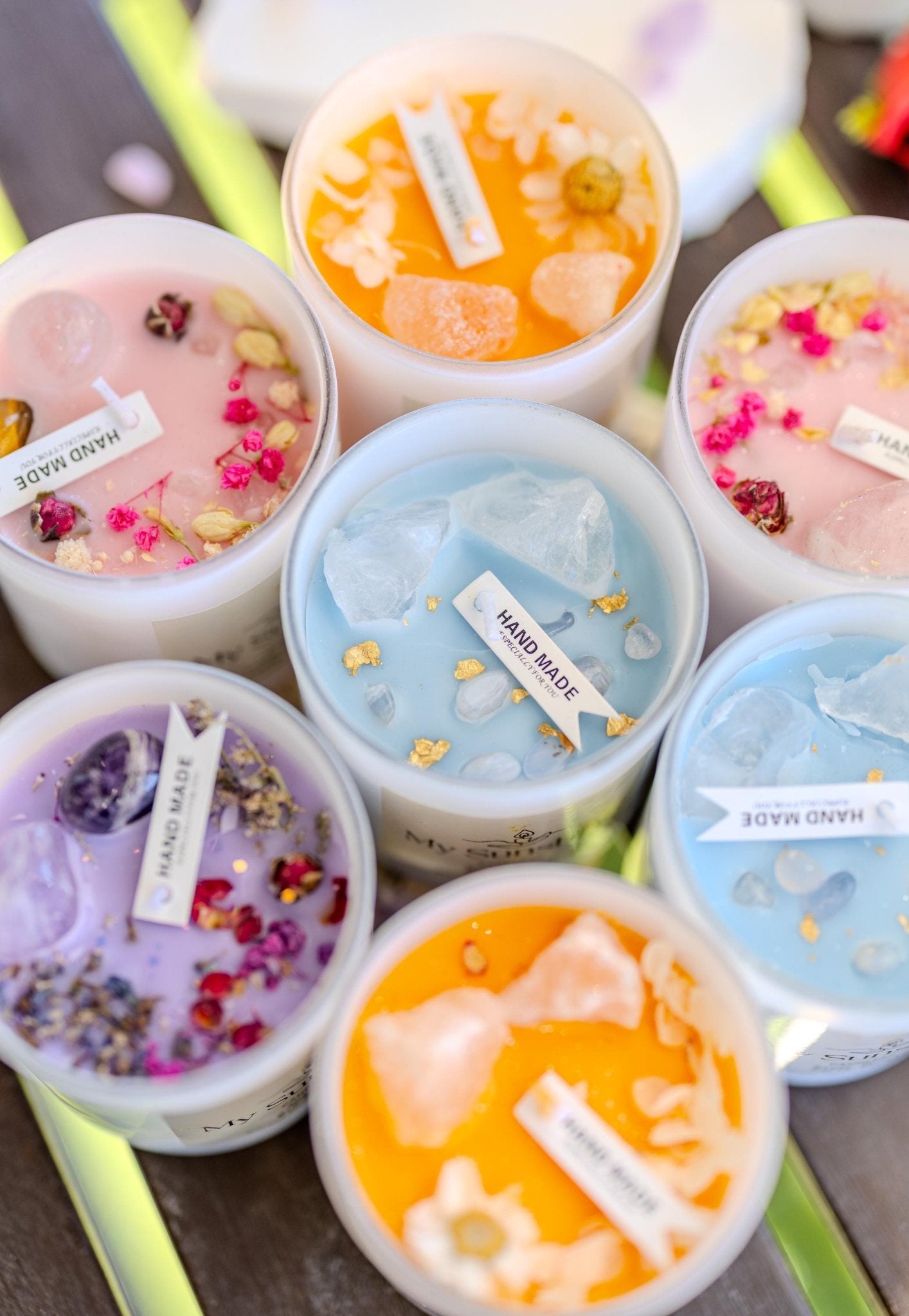 Intention Candles Infused with Crystals and Herbs/Homemade Meditation Manifestation Crystal Candle/ Witchy Spiritual Healing Crystals