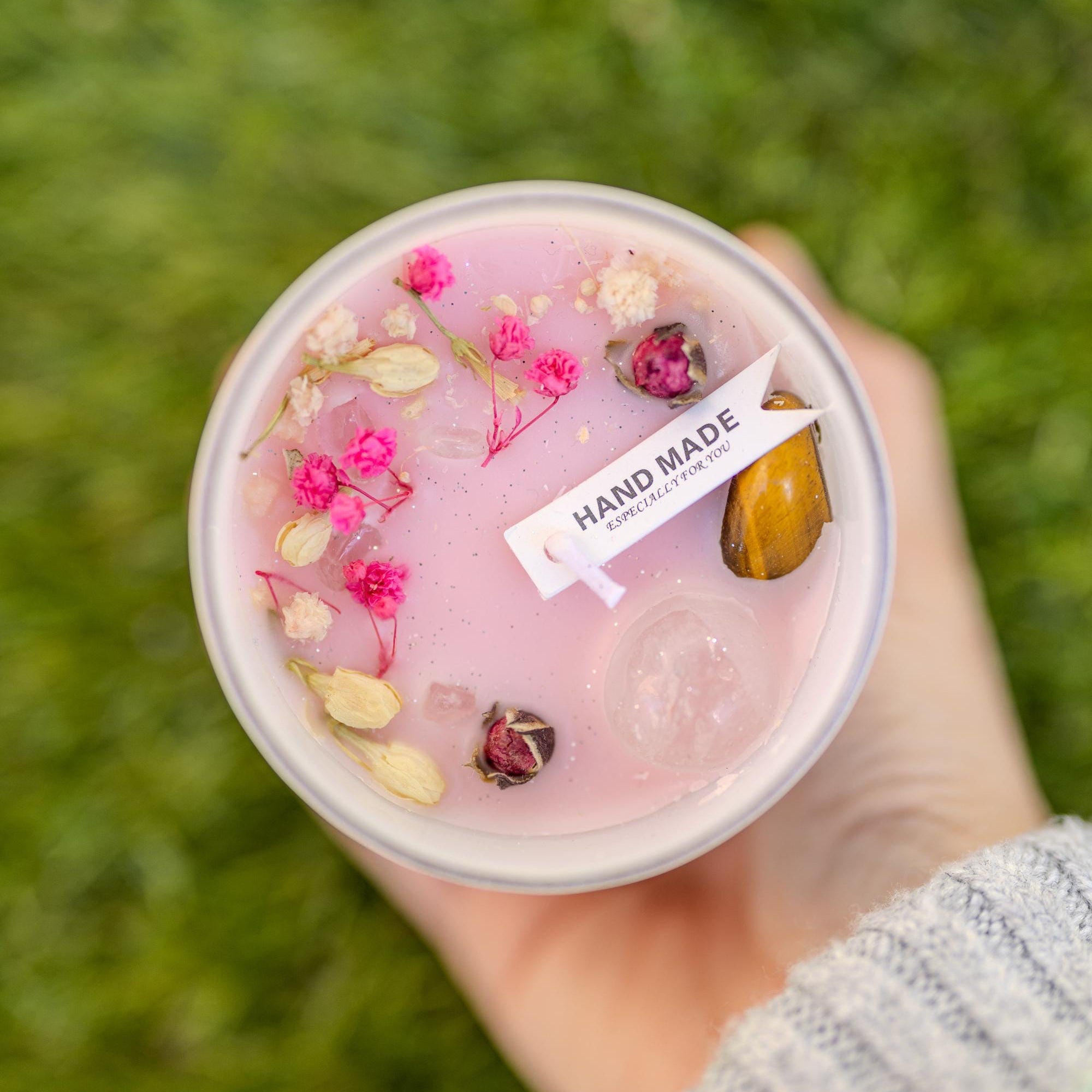 Intention Candles Infused with Crystals and Herbs/Homemade Meditation Manifestation Crystal Candle/ Witchy Spiritual Healing Crystals