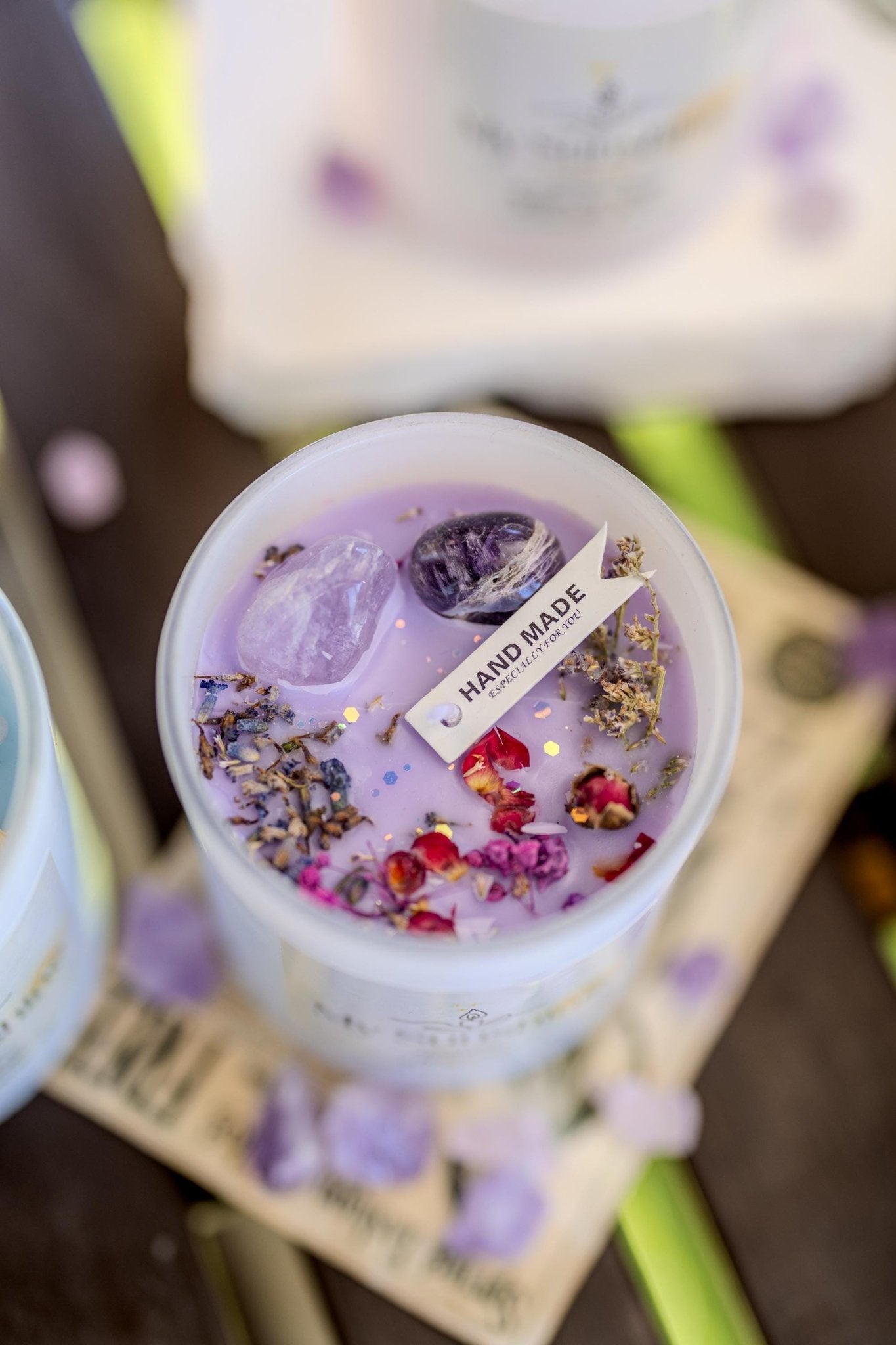 Intention Candles Infused with Crystals and Herbs/Homemade Meditation Manifestation Crystal Candle/ Witchy Spiritual Healing Crystals