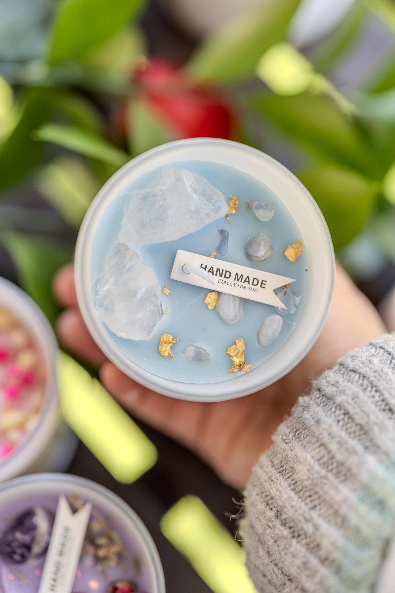 Crystal Candle Natural Stone/ Candle Spell Candle /Crystal Infused Candle /Self Care Candle Intention Candle Scented/Crystal Gift