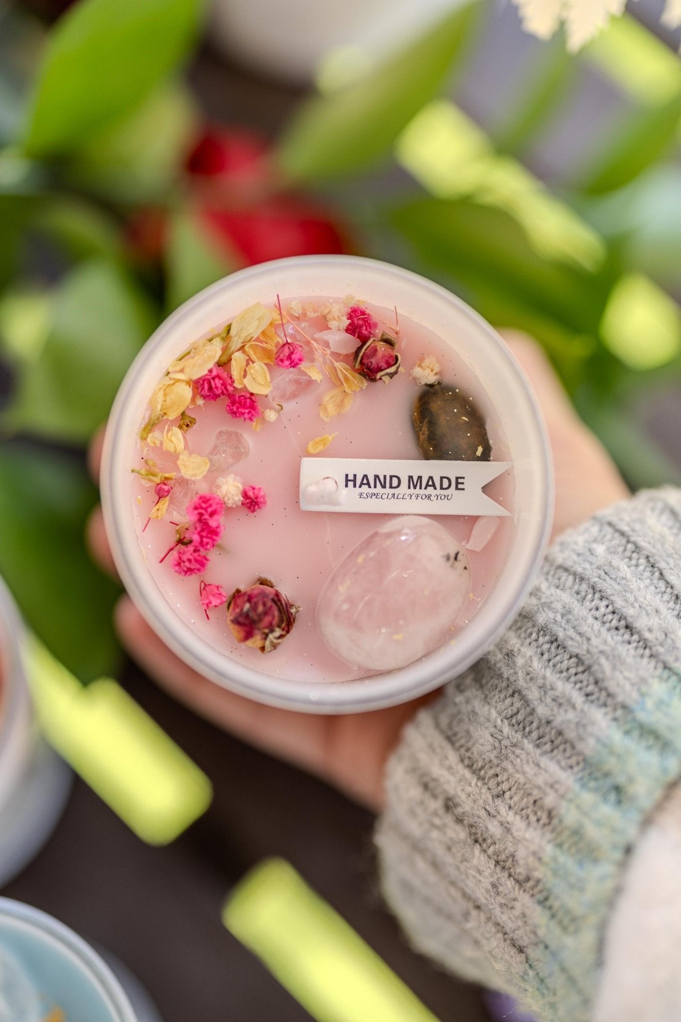 Crystal Candle Natural Stone/ Candle Spell Candle /Crystal Infused Candle /Self Care Candle Intention Candle Scented/Crystal Gift