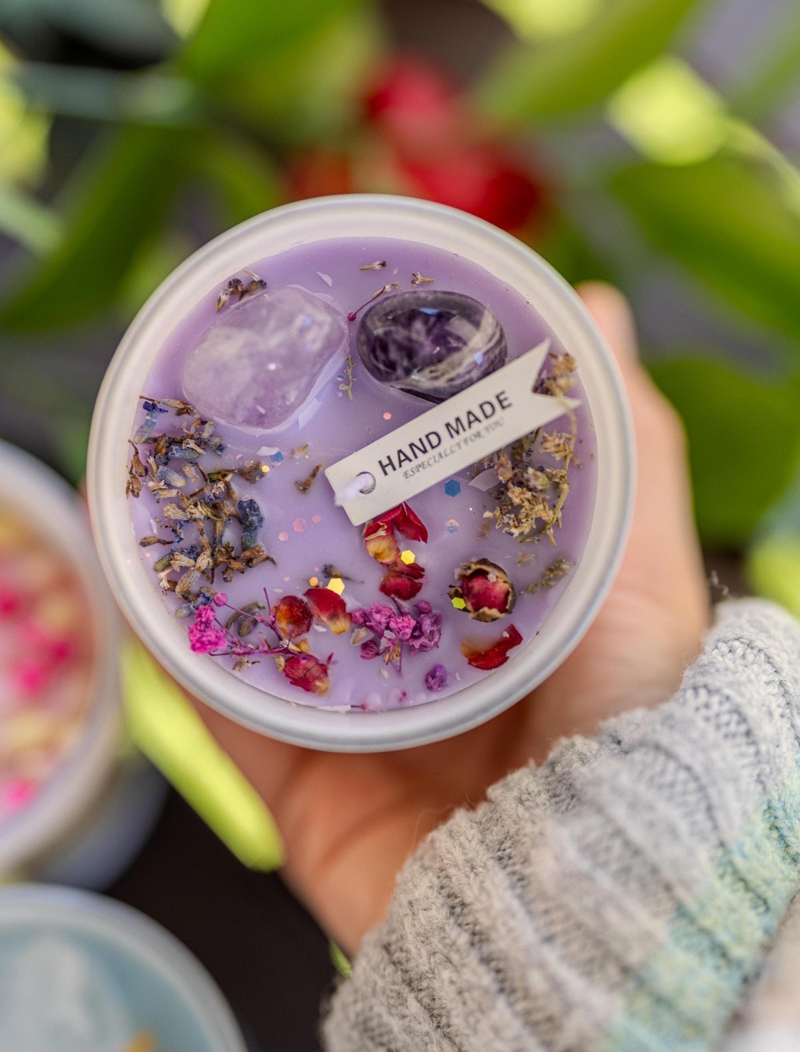 Crystal Candle Natural Stone/ Candle Spell Candle /Crystal Infused Candle /Self Care Candle Intention Candle Scented/Crystal Gift