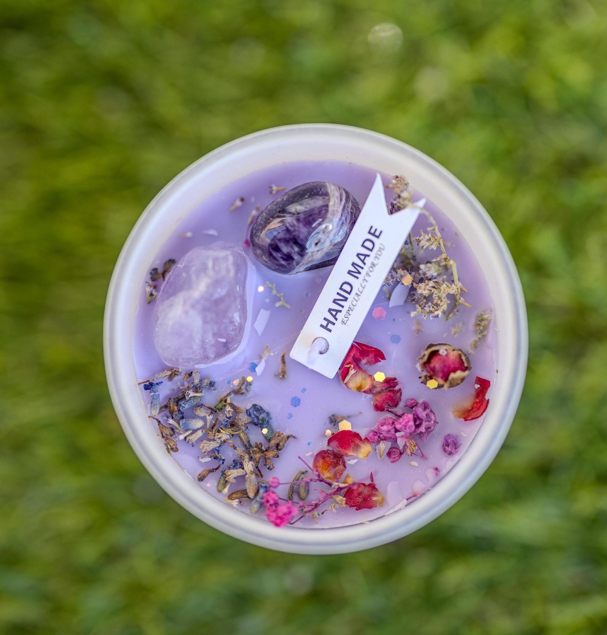 Crystal Candle Natural Stone/ Candle Spell Candle /Crystal Infused Candle /Self Care Candle Intention Candle Scented/Crystal Gift