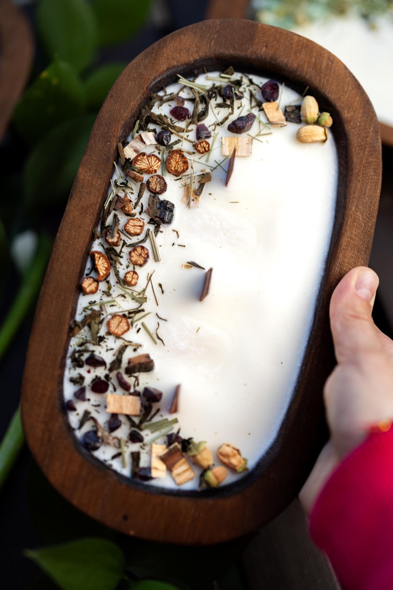 WOOD DOUGH BOWL Crystal Candle Natural/Stone Candle Spell Candle /Crystal Infused Candle / Dry Flowers Candle /Housewarming Gift 3 Wood Wick