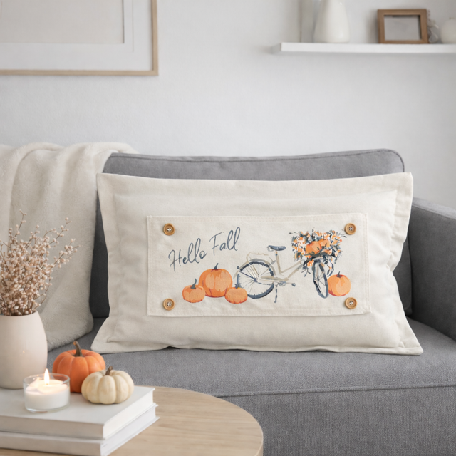 PANEL ONLY: RECTANGLE Hello Fall Floral Vintage, Boho, Autumn; FALL BIKE