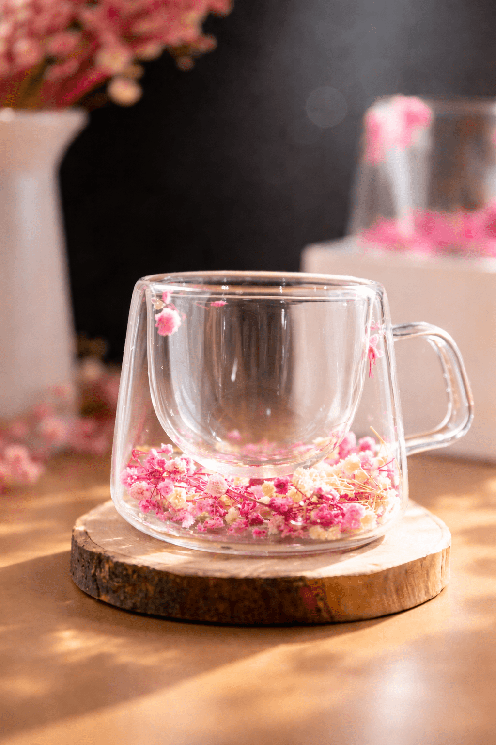 Double Glass Handcrafted Flower Glass Cup Mugs with Dried Flowers - Unique Floral Tea & Coffee Mug - MY Sunshine Candless
